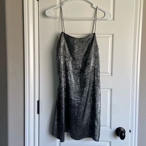 Metallic silver slip dress